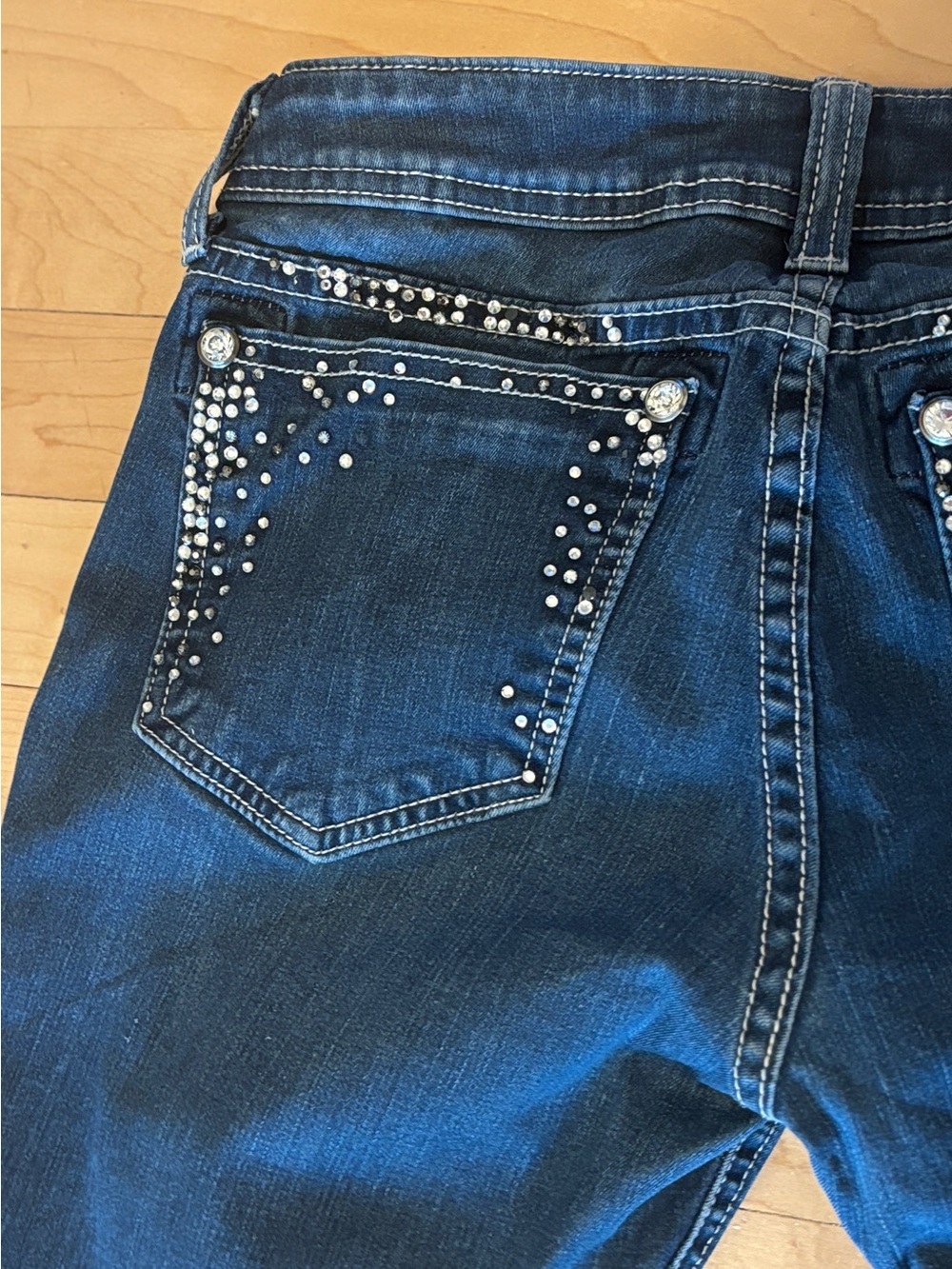 Miss Me Medium-Dark Blue Skinny Jeans with Rhinestone Trim - Picture 11 of 16
